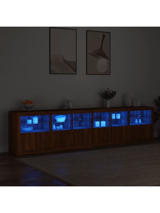 Puhvetkapp led-tuledega, pruun tamm, 283 x 37 x 67 cm