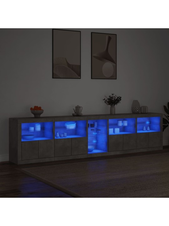 Puhvetkapp LED-tulega, betoonhall, 283 x 37 x 67 cm