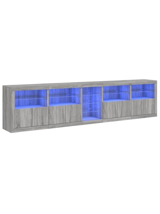 Puhvetkapp LED-tuledega, hall sonoma tamm, 283 x 37 x 67 cm