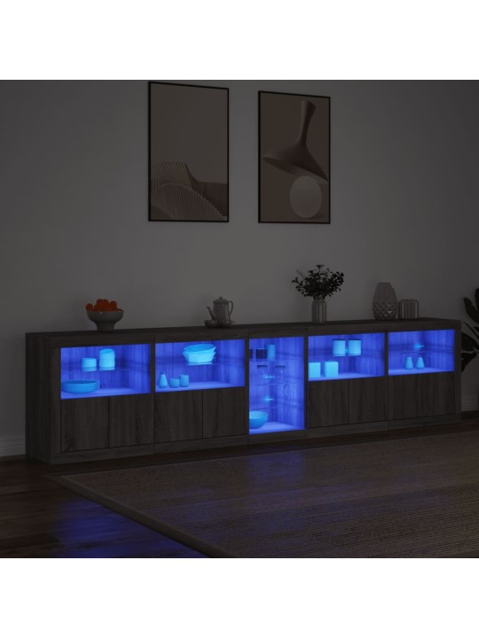 Puhvetkapp LED-tuledega, hall sonoma tamm, 283 x 37 x 67 cm