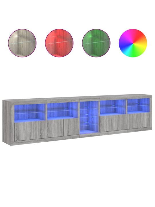 Puhvetkapp LED-tuledega, hall sonoma tamm, 283 x 37 x 67 cm