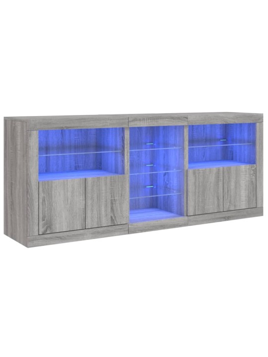 Puhvetkapp LED-tuledega, hall sonoma tamm, 162x37x67 cm