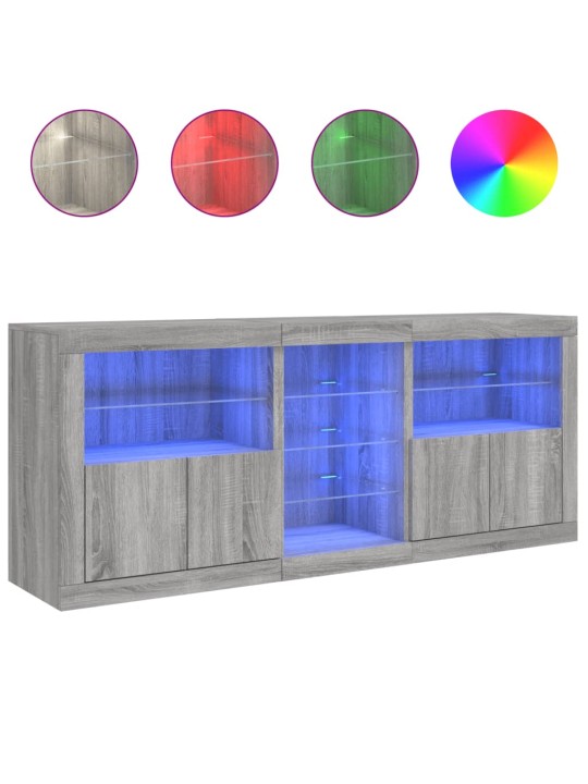 Puhvetkapp LED-tuledega, hall sonoma tamm, 162x37x67 cm