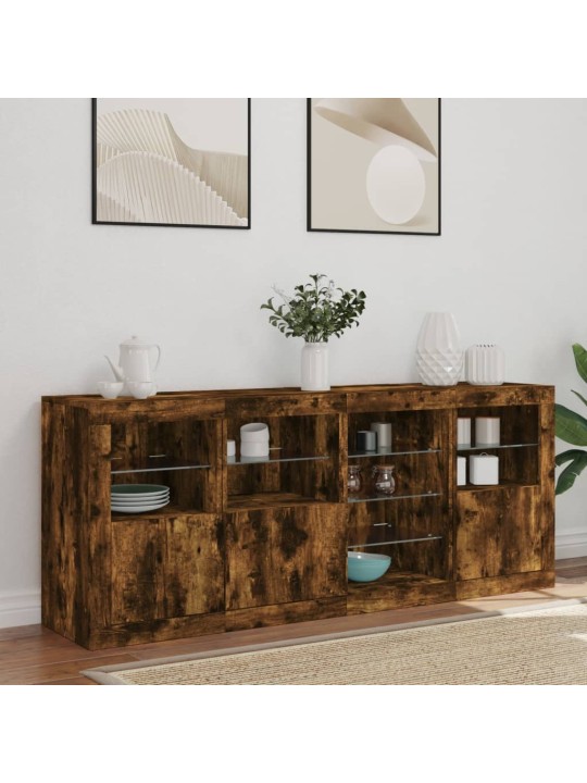 Puhvetkapp LED-tuledega, suitsutatud tamm, 164 x 37 x 67 cm