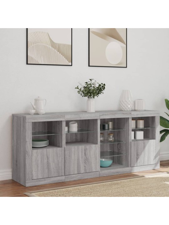 Puhvetkapp LED-tuledega, hall sonoma tamm, 164 x 37 x 67 cm
