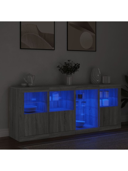 Puhvetkapp LED-tuledega, hall sonoma tamm, 164 x 37 x 67 cm
