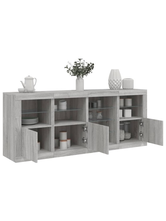 Puhvetkapp LED-tuledega, hall sonoma tamm, 164 x 37 x 67 cm