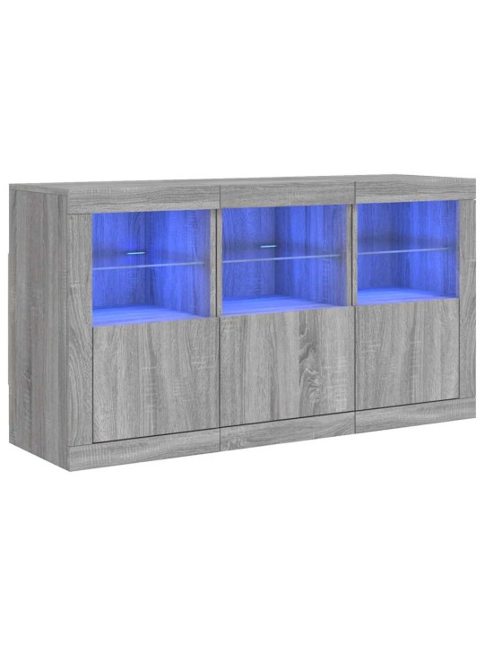 Puhvetkapp LED-tuledega, hall sonoma tamm, 123 x 37 x 67 cm