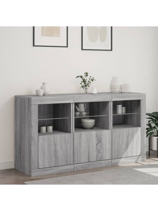 Puhvetkapp LED-tuledega, hall sonoma tamm, 123 x 37 x 67 cm