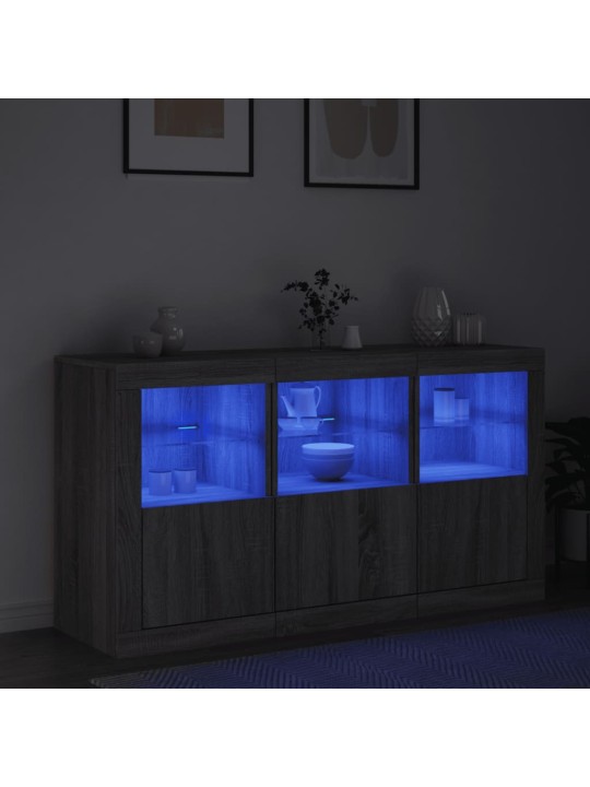 Puhvetkapp LED-tuledega, hall sonoma tamm, 123 x 37 x 67 cm