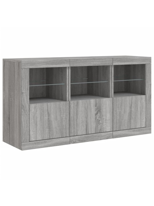 Puhvetkapp LED-tuledega, hall sonoma tamm, 123 x 37 x 67 cm