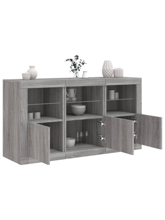 Puhvetkapp LED-tuledega, hall sonoma tamm, 123 x 37 x 67 cm