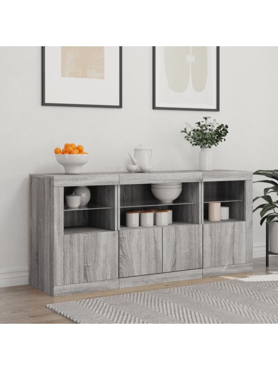 Puhvetkapp LED-tuledega, hall sonoma tamm, 142,5 x 37 x 67 cm