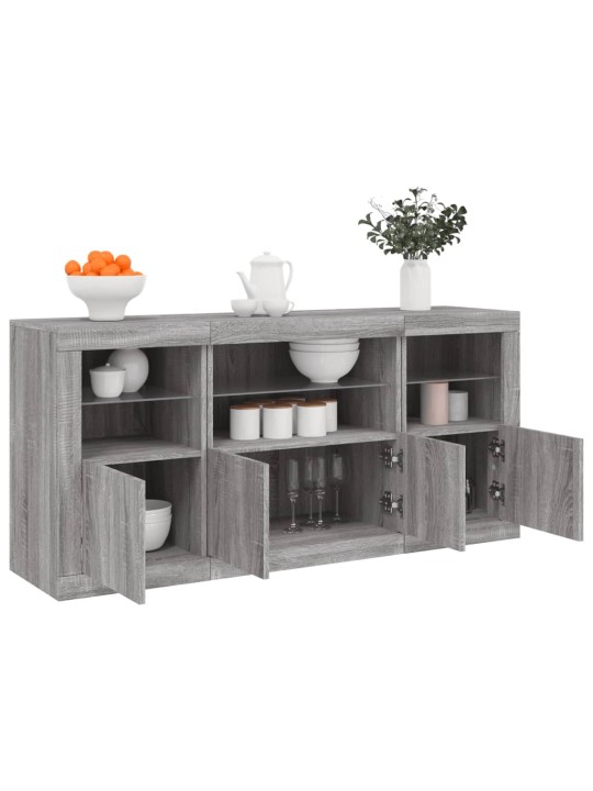 Puhvetkapp LED-tuledega, hall sonoma tamm, 142,5 x 37 x 67 cm