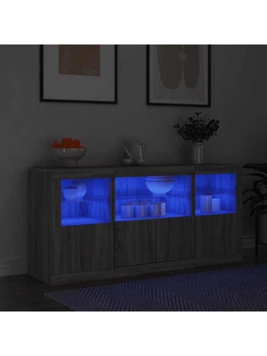 Puhvetkapp LED-tuledega, hall sonoma tamm, 142,5 x 37 x 67 cm