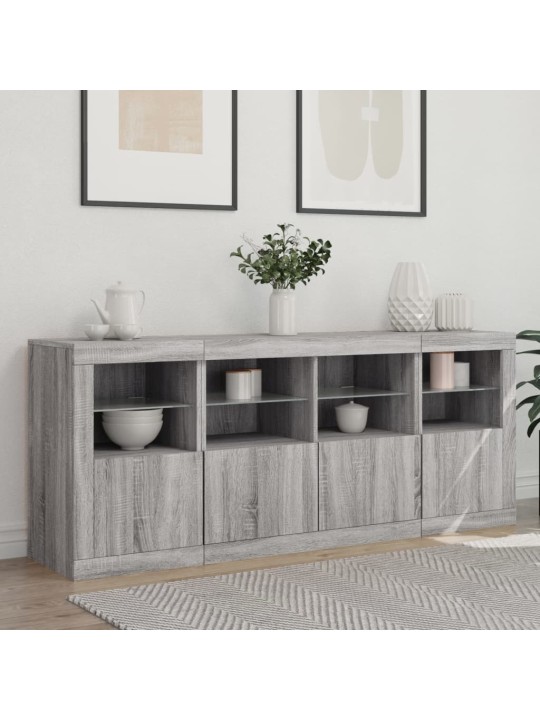 Puhvetkapp LED-tuledega, hall sonoma tamm, 163 x 37 x 67 cm