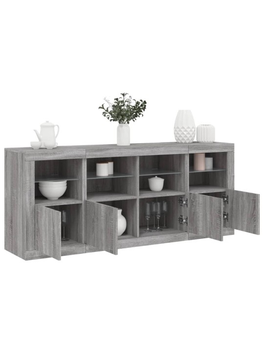 Puhvetkapp LED-tuledega, hall sonoma tamm, 163 x 37 x 67 cm