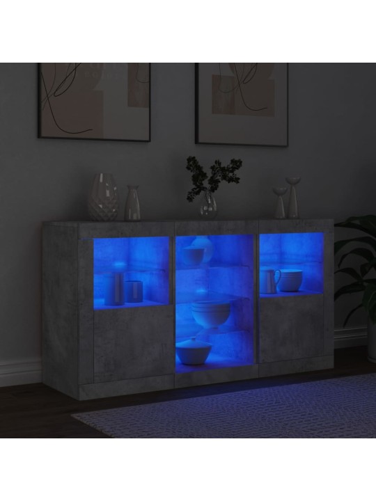 Puhvetkapp LED-tulega, betoonhall, 123 x 37 x 67 cm