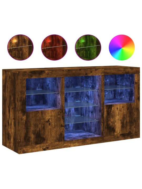 Puhvetkapp LED-tuledega, suitsutatud tamm, 123 x 37 x 67 cm