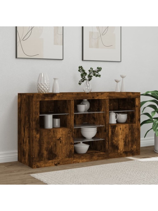 Puhvetkapp LED-tuledega, suitsutatud tamm, 123 x 37 x 67 cm