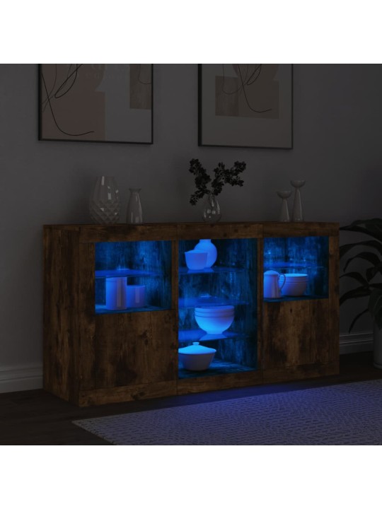 Puhvetkapp LED-tuledega, suitsutatud tamm, 123 x 37 x 67 cm