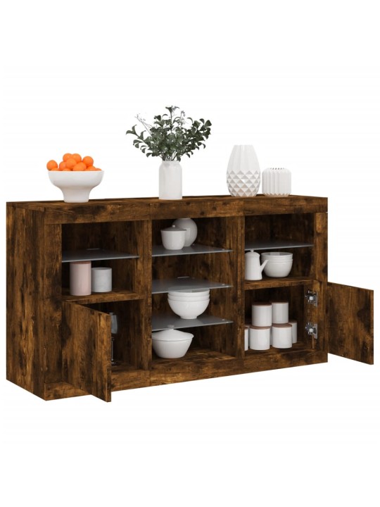 Puhvetkapp LED-tuledega, suitsutatud tamm, 123 x 37 x 67 cm