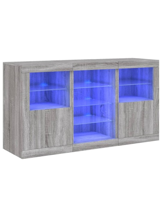Puhvetkapp LED-tuledega, hall sonoma tamm, 123 x 37 x 67 cm