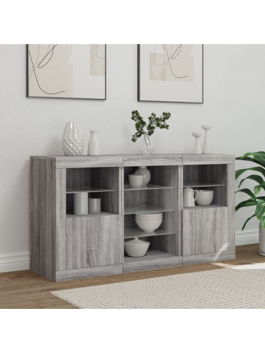 Puhvetkapp LED-tuledega, hall sonoma tamm, 123 x 37 x 67 cm