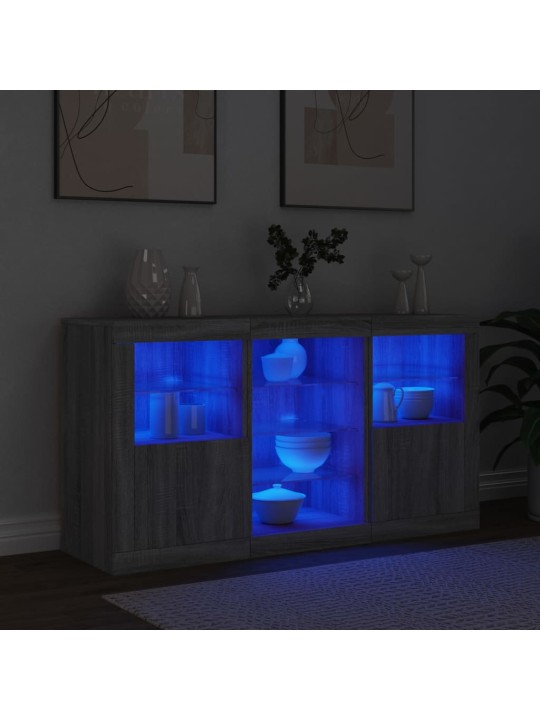 Puhvetkapp LED-tuledega, hall sonoma tamm, 123 x 37 x 67 cm