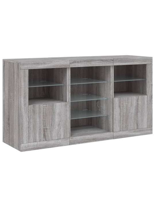 Puhvetkapp LED-tuledega, hall sonoma tamm, 123 x 37 x 67 cm