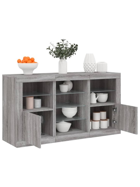 Puhvetkapp LED-tuledega, hall sonoma tamm, 123 x 37 x 67 cm