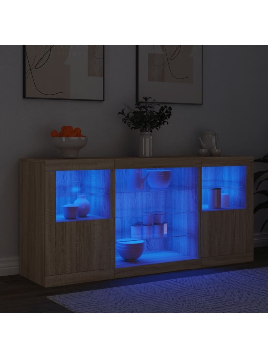 Puhvetkapp LED-tuledega, sonoma tamm, 142,5 x 37 x 67 cm