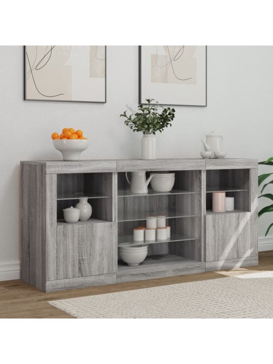 Puhvetkapp LED-tuledega, hall sonoma tamm, 142,5 x 37 x 67 cm