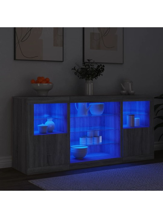 Puhvetkapp LED-tuledega, hall sonoma tamm, 142,5 x 37 x 67 cm
