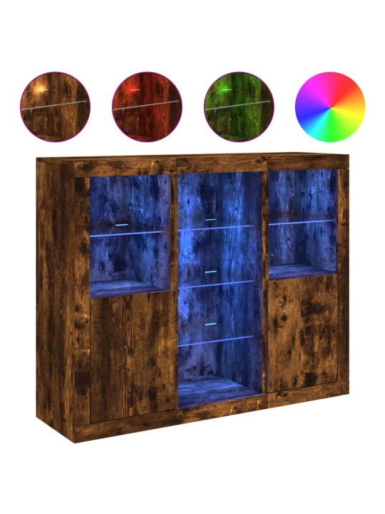 Puhvetkapid led-tuledega 3 tk, suitsutatud tamm, tehispuit