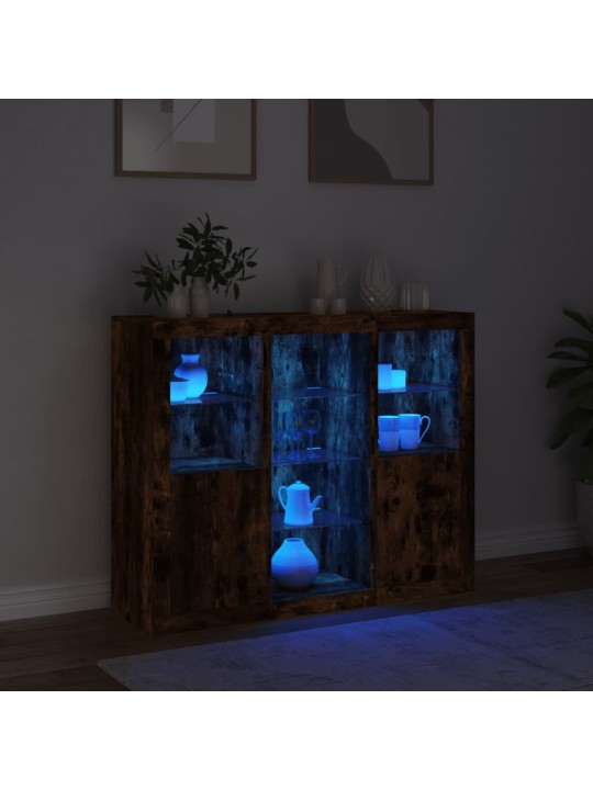 Puhvetkapid led-tuledega 3 tk, suitsutatud tamm, tehispuit
