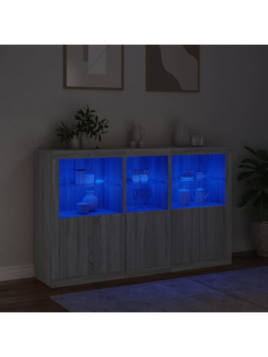 Puhvetkapp LED-tuledega, hall sonoma tamm, 162 x 37 x 100 cm