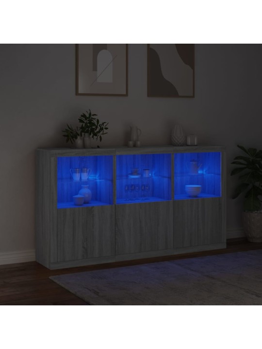 Puhvetkapp LED-tuledega, hall sonoma tamm, 181,5 x 37 x 100 cm