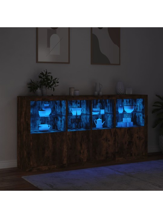 Puhvetkapp led-tuledega, suitsutatud tamm, 202 x 37 x 100 cm