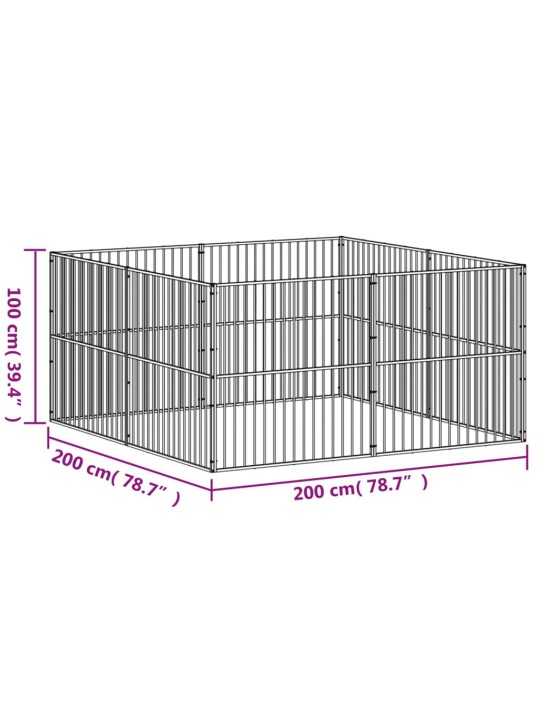 Koera mänguaedik, 8 paneeliga, must, tsingitud teras