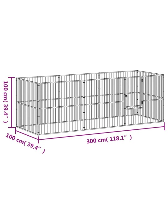 Koera mänguaedik, 8 paneeliga, must, tsingitud teras
