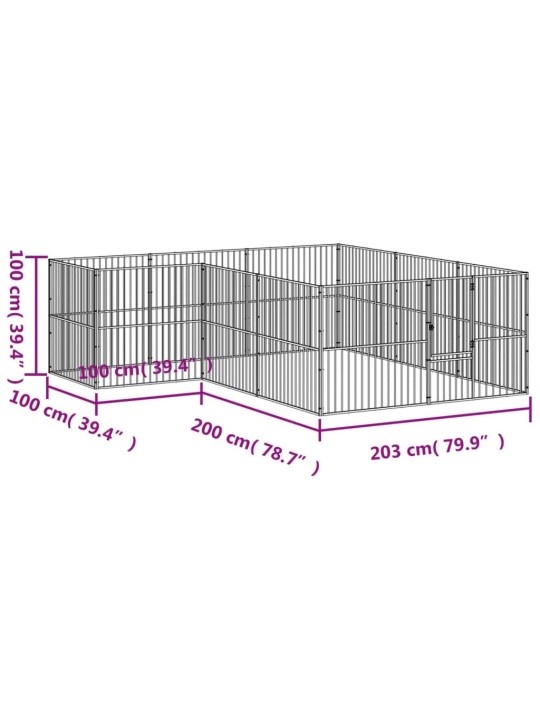 Koera mänguaedik, 12 paneeliga, must, tsingitud teras