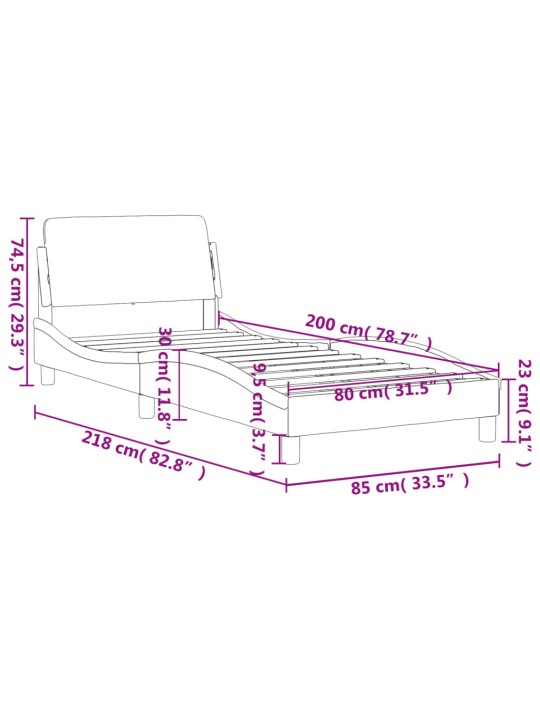 Voodiraam peatsiga, must, 80x200 cm, samet