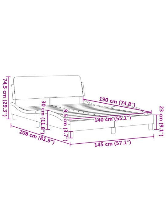 Voodiraam ilma madratsita, must, 140x190 cm, samet