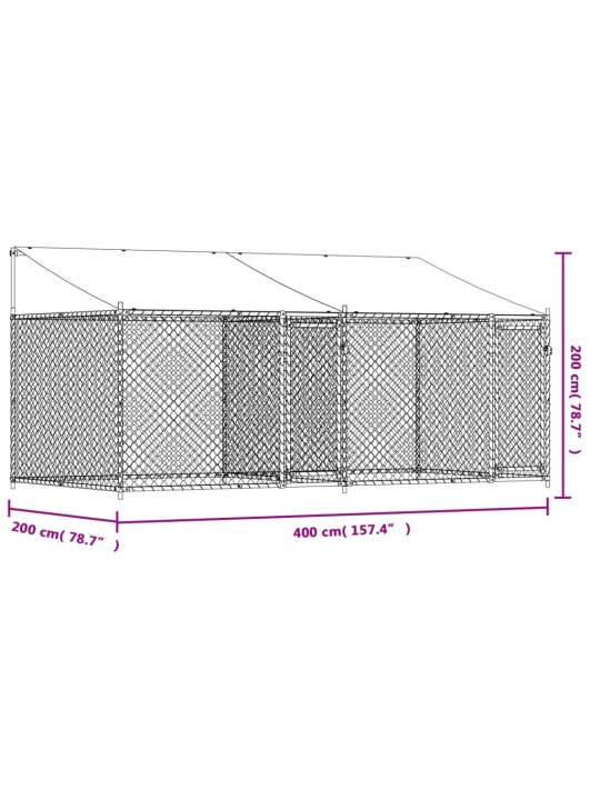 Koeraaedik, katuse ja uksega, hall, 4x2x2 m, tsingitud teras
