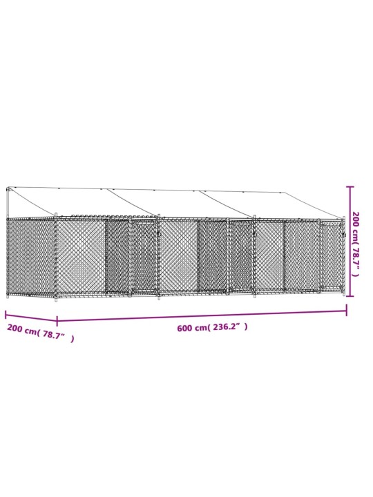 Koeraaedik, katuse ja uksega, hall, 6x2x2 m, tsingitud teras