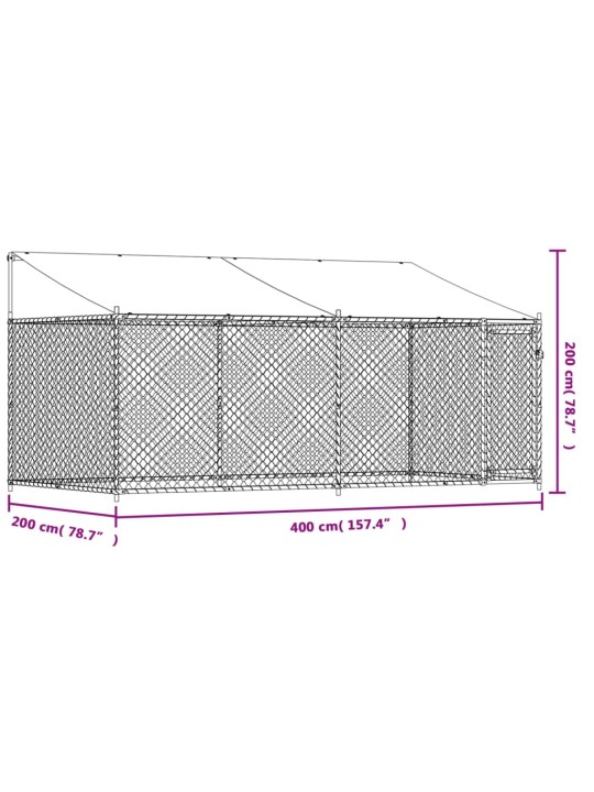 Koeraaedik, katuse ja uksega, hall, 4x2x2 m, tsingitud teras