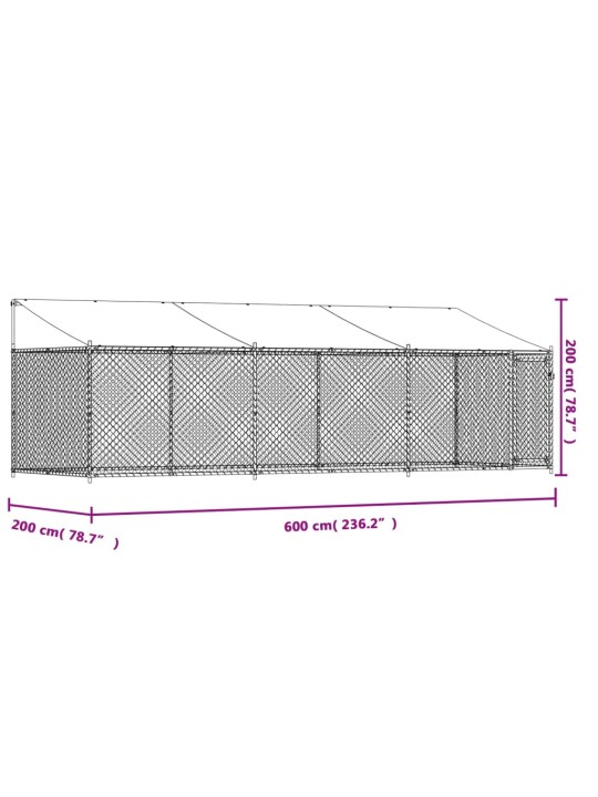 Koeraaedik, katuse ja uksega, hall, 6x2x2 m, tsingitud teras