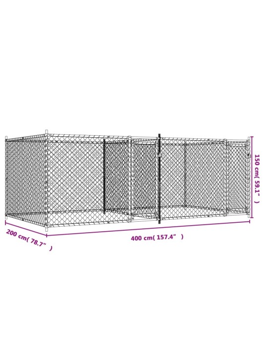 Koeraaedik, ustega, hall, 4 x 2 x 1,5 m, tsingitud teras