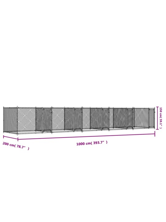 Koeraaedik, ustega, hall, 10 x 2 x 1,5 m, tsingitud teras